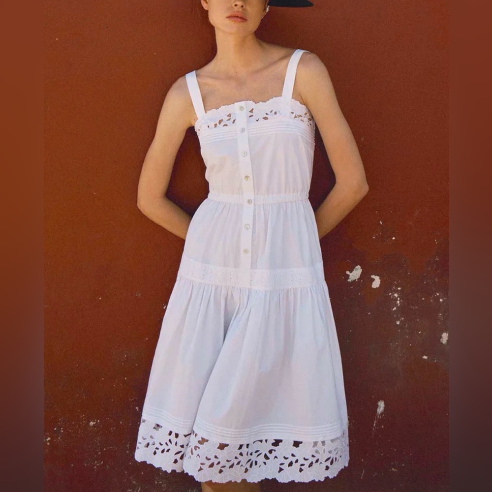 Hunter Bell Nico antique lace White Eyelet Midi Dress New M